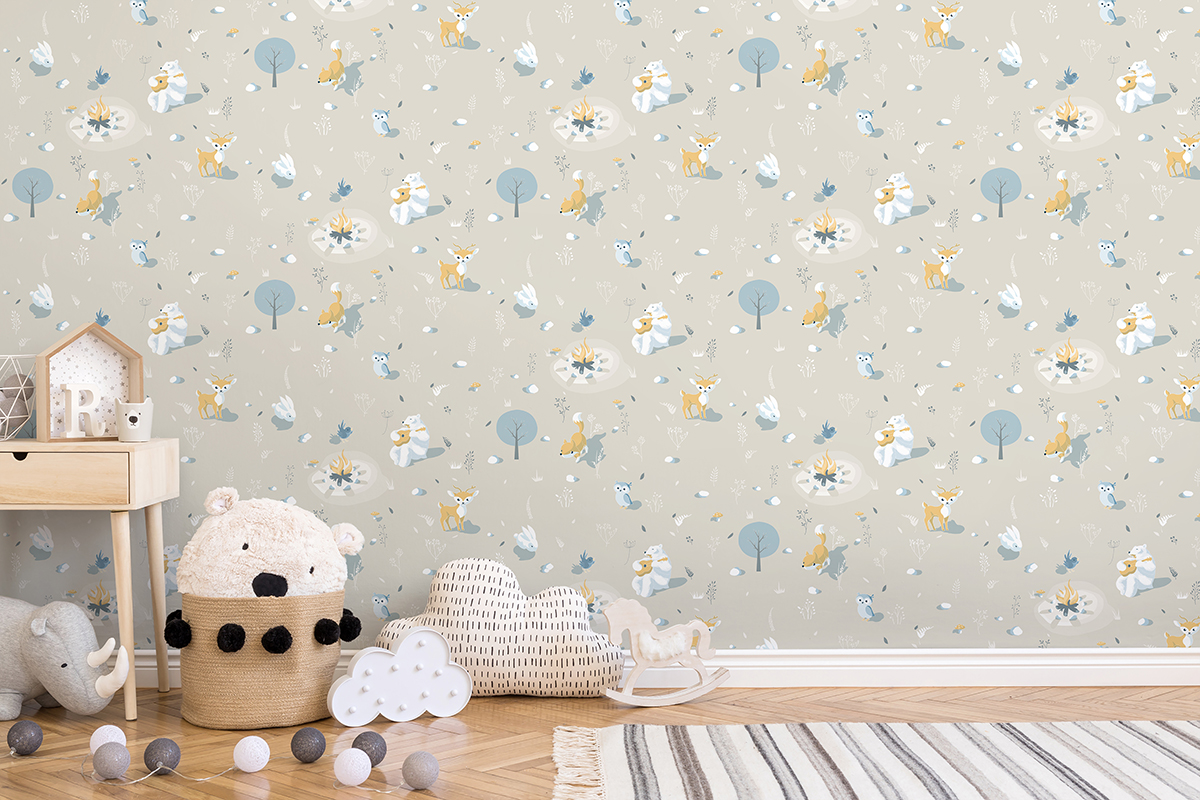 Papier peint Animaux de la Forêt beige - La belle histoire d'Ugépa | Réf. UGP-L31307