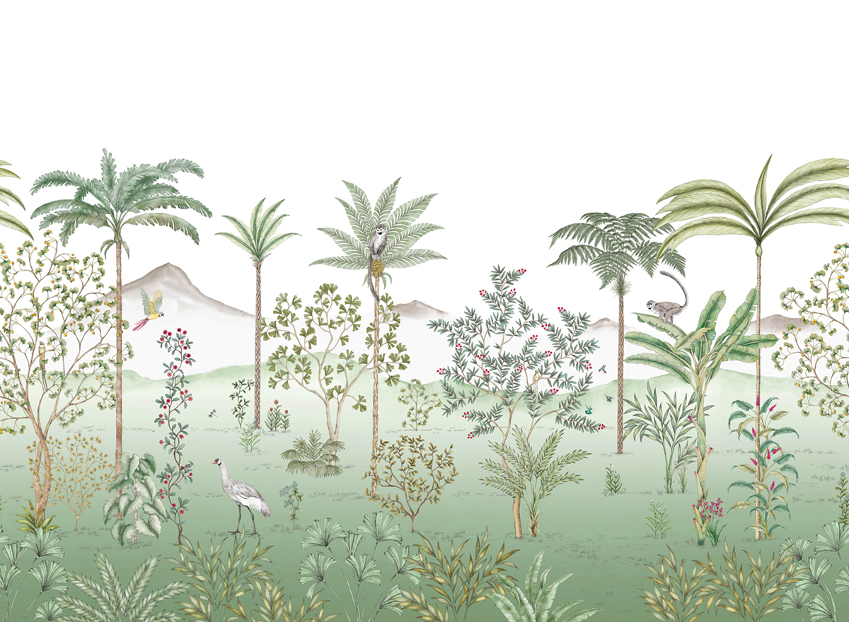 Papier peint panoramique Jardin Des Oiseaux Jade A+B+C - 1/2/3/4/5/6/7/8/9 - Isidore Leroy