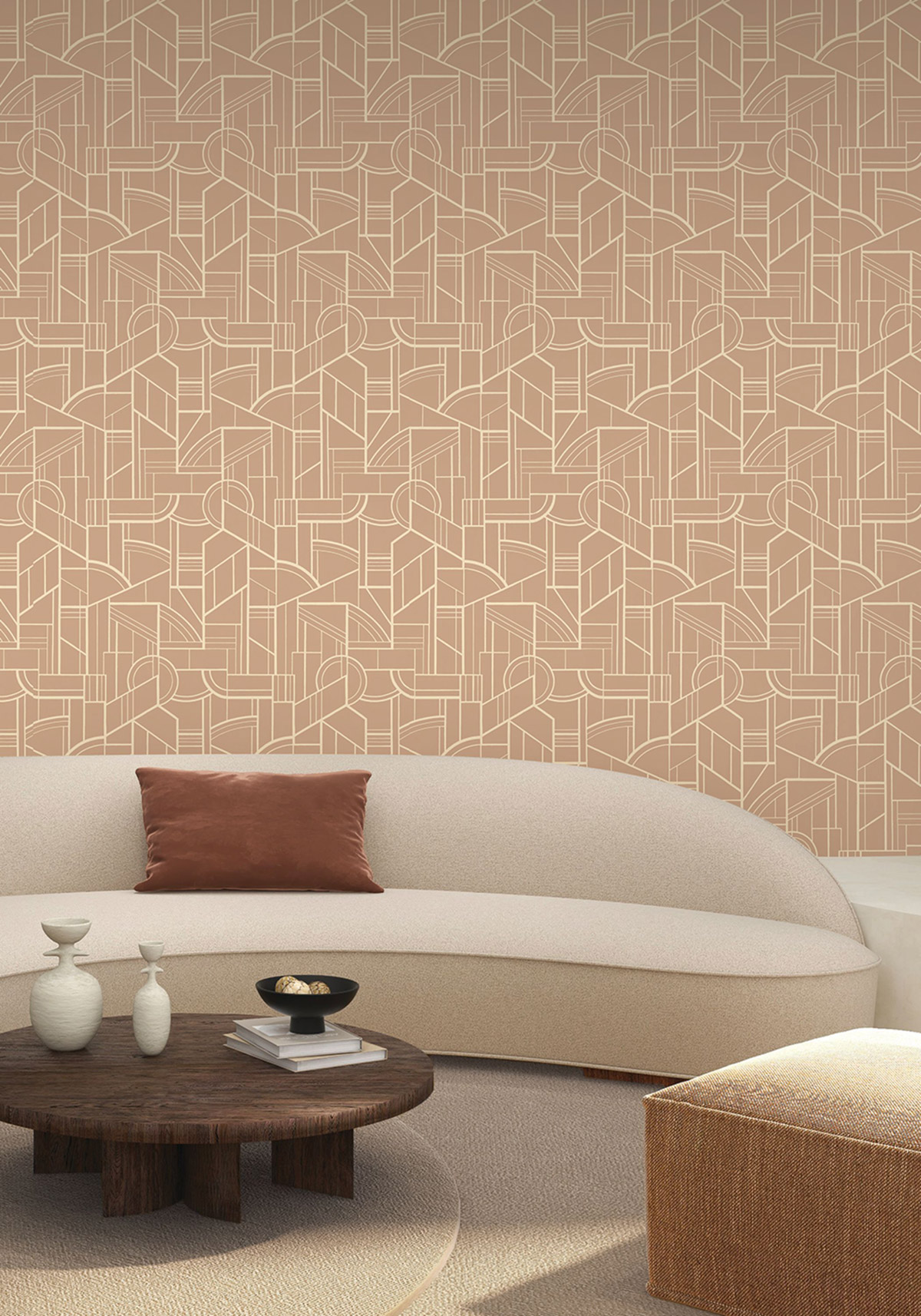Papier peint Forme Cinétique pêche beige - Faubourg des Lumières de Casamance | Réf. CAS-76292650