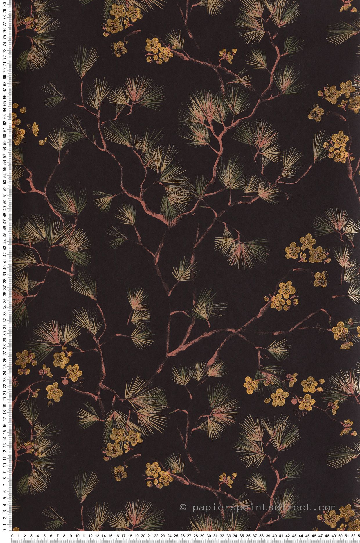 Papier peint Fleurs Japonaise Haru terracotta doré - Kimono de Masureel | Réf. MAS-KIM106