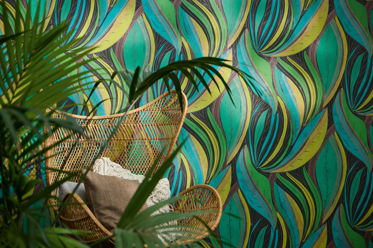 Papier peint Feuille Vague vert bleu canard - Metropolitan Stories 4 Hot Spots d'A.S. Création AMB3| Réf. AS-786551