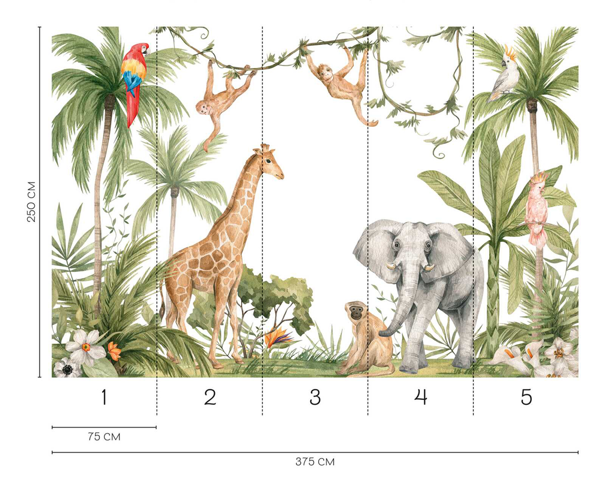 Papier peint panoramique Jungle Animaux Aquarelle - Wall Love d'A.S. Création REGLE | Réf. DD129597