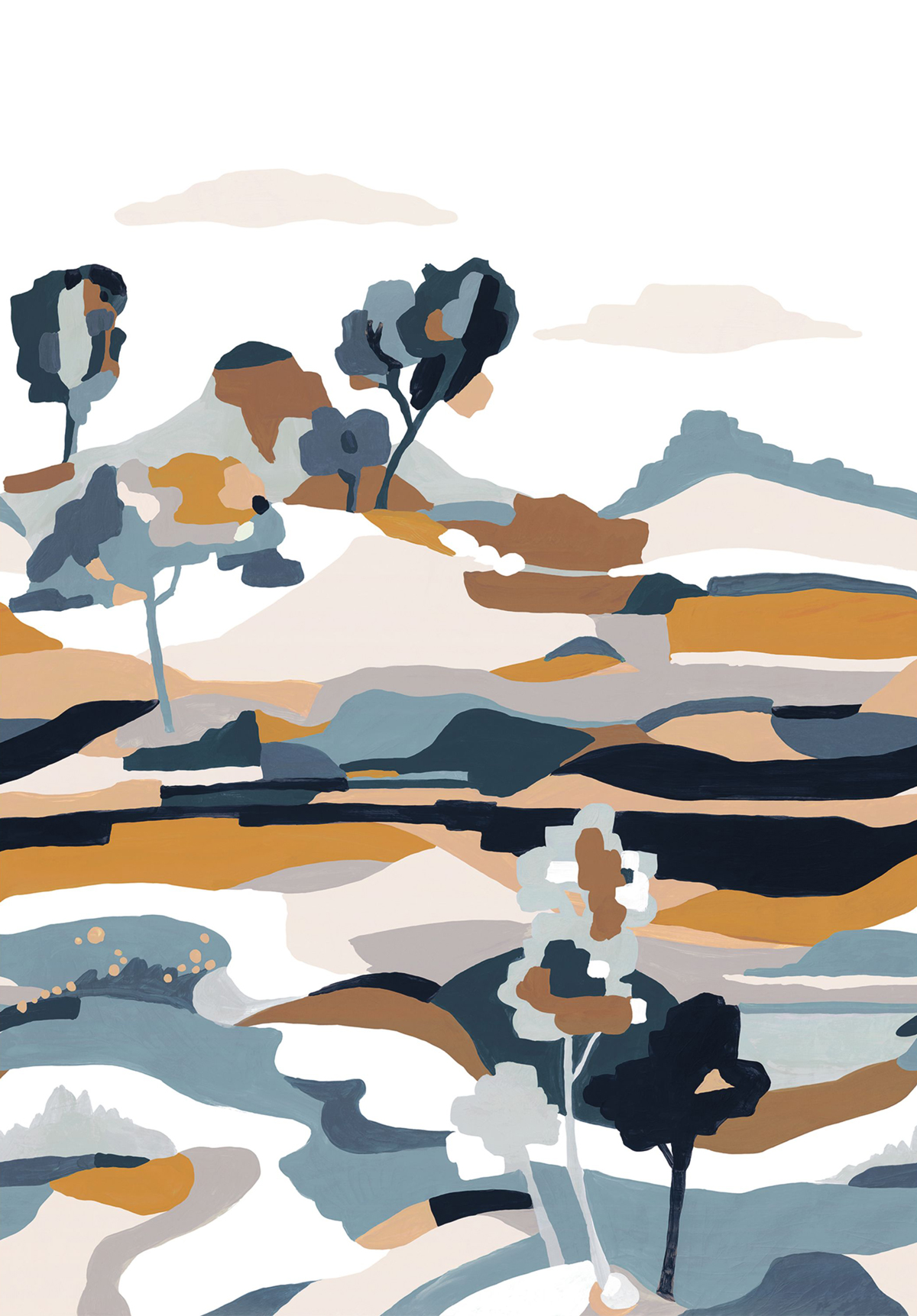 Papier peint panoramique Paysage Abstrait Le Bassin bleu - L'Ile aux Oiseaux de Casamance | Réf. CAS-75933670