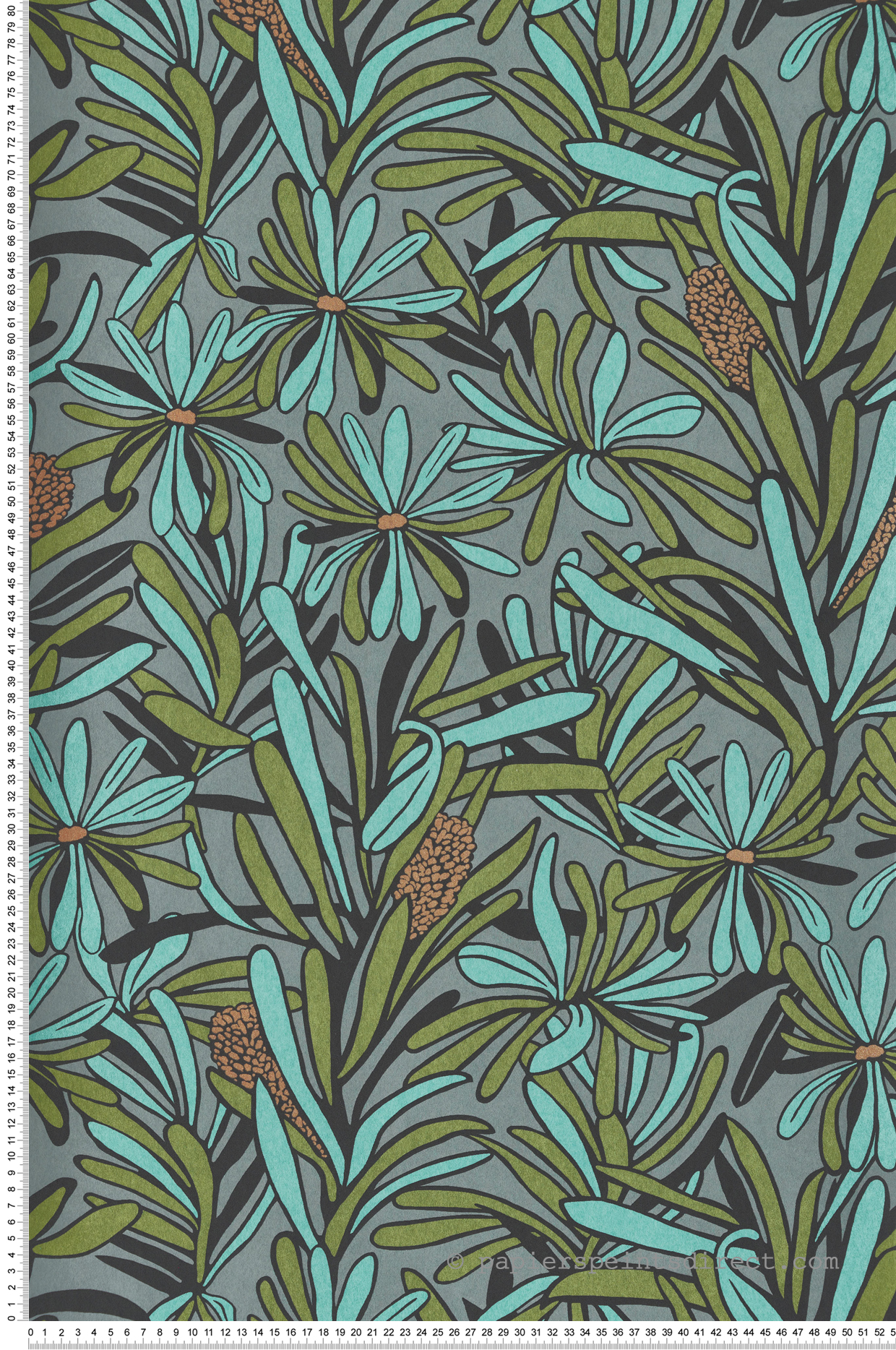 Papier peint Fleur Feuillage turquoise vert gris - Merida de Montecolino | Réf. MC-BA26071