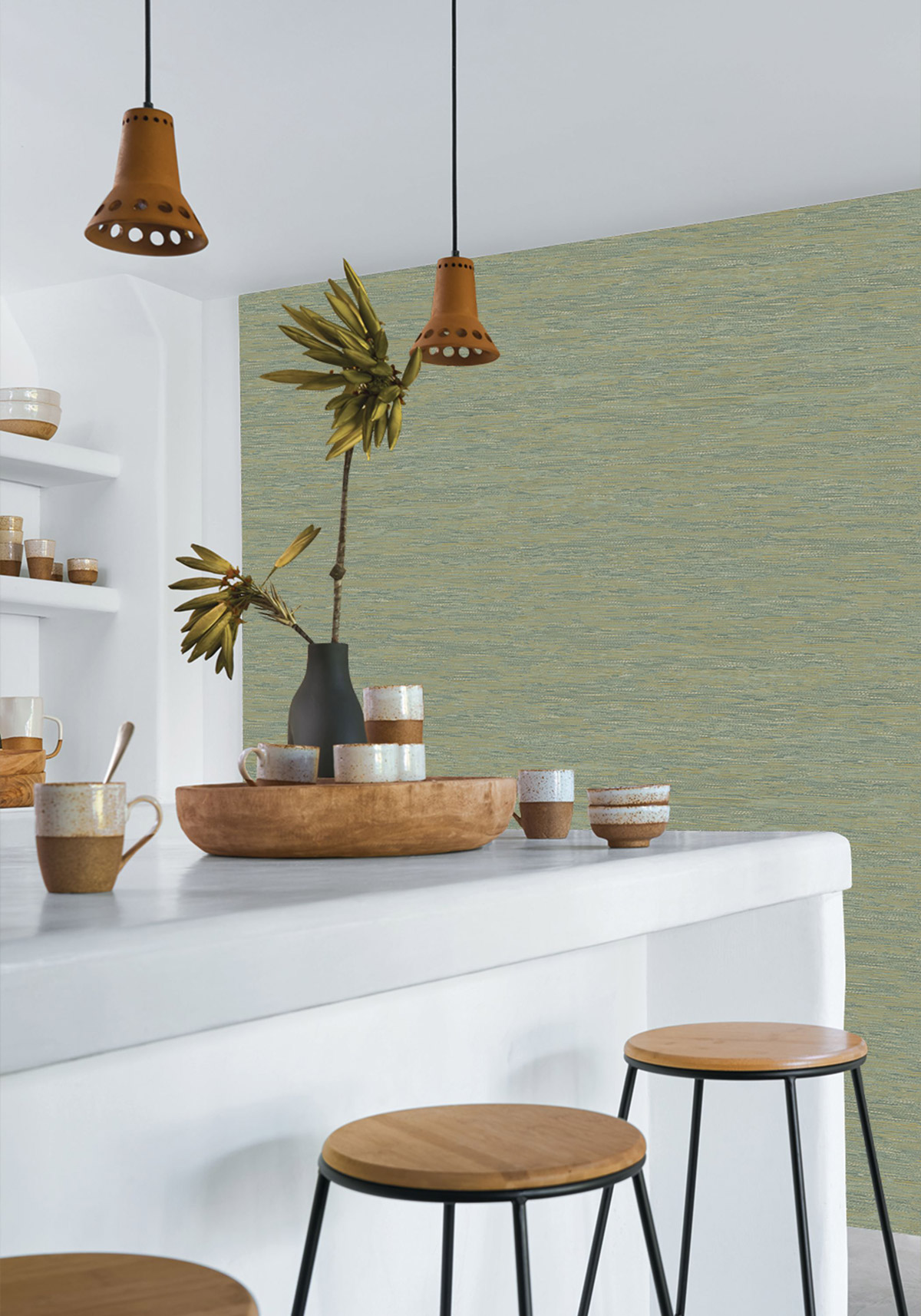 Papier peint Faux Uni Tissage Tatami vert de gris - Le Jacquard de Casamance | Réf. CAS-C75343466