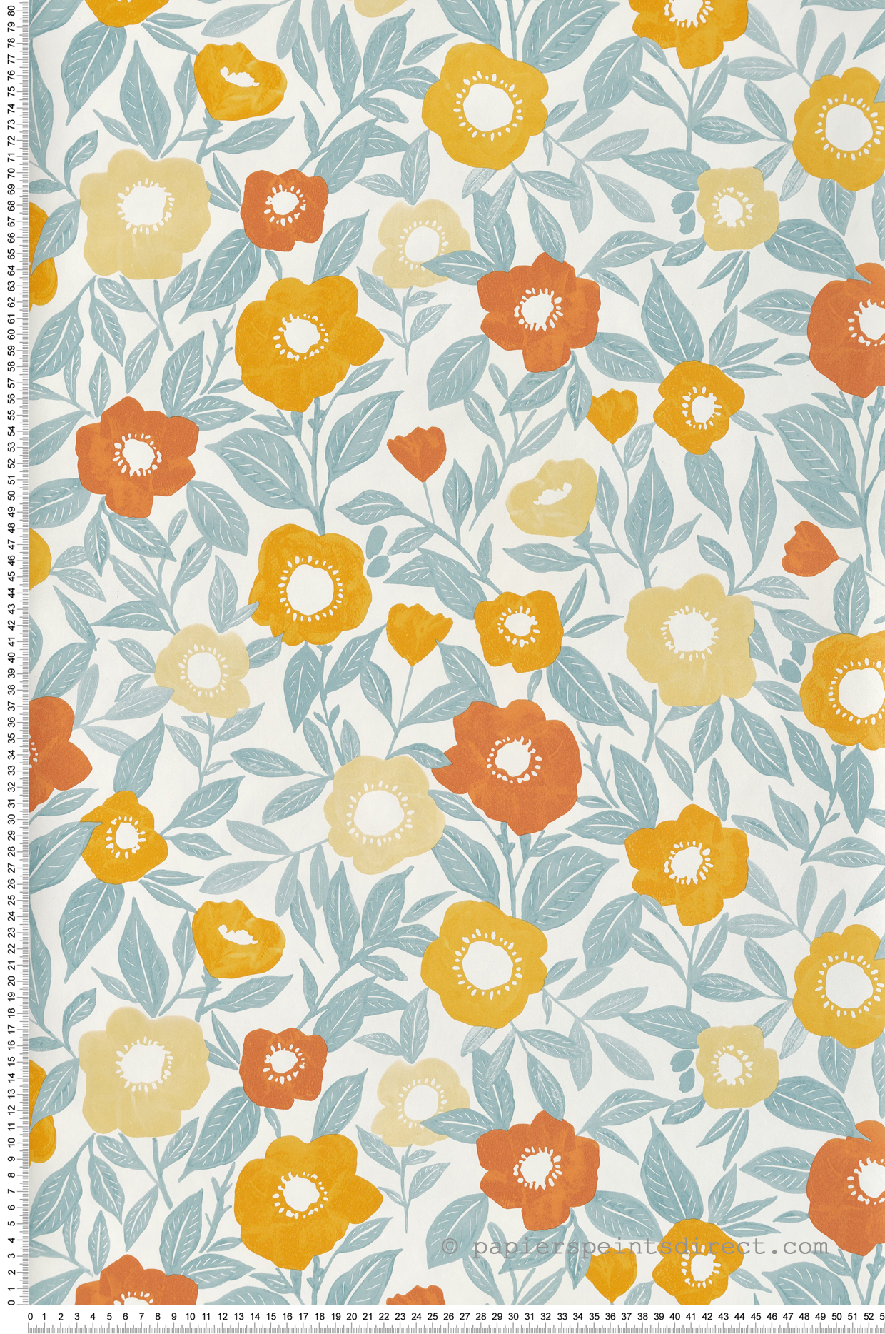 Papier peint Fleur Graphique Lucky bleu jaune - Happy Therapy de Casélio | Réf. HTH104070646