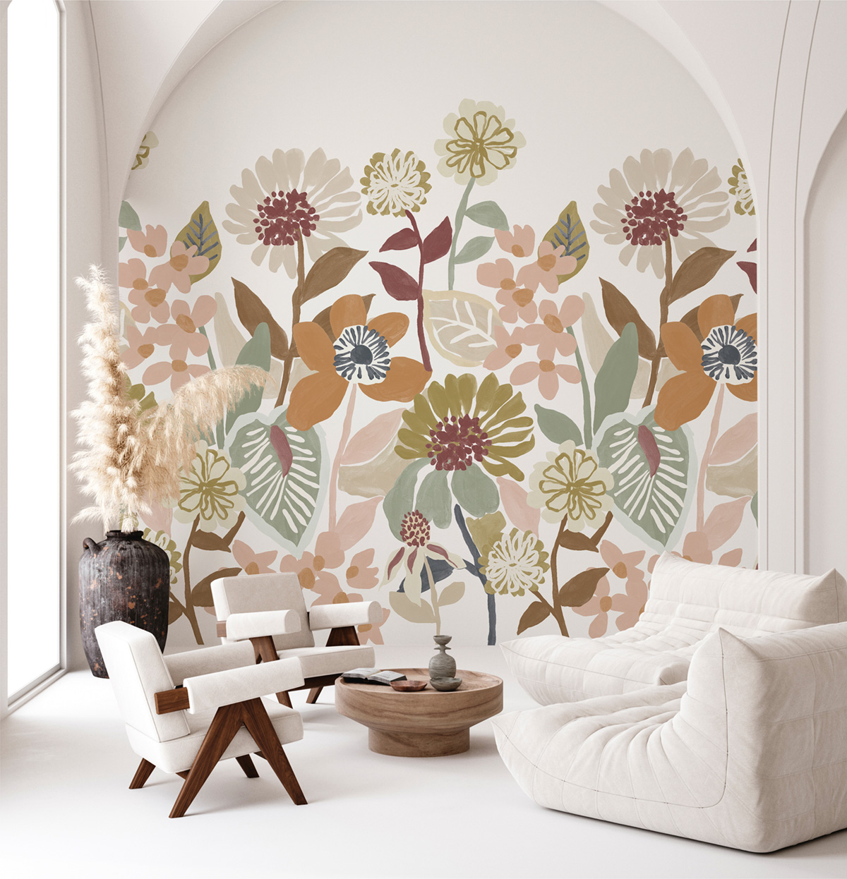 Papier peint Panoramique Fleurs Peintes brun vert - Poésie de Lutèce AMB1 | Réf. LTC-51252507