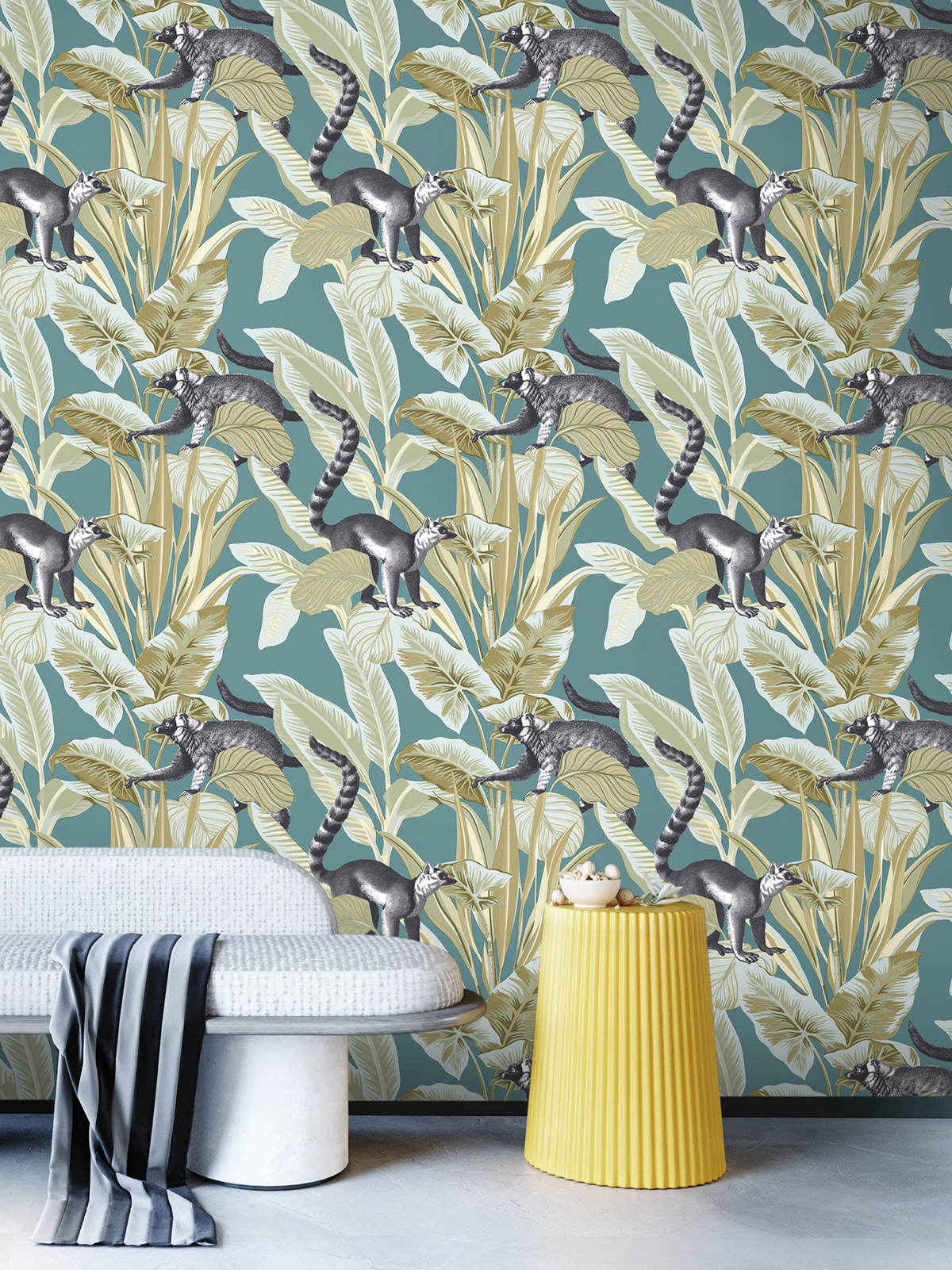 Papier peint Nature Animaux Lémurien bleu paon irisé - Maison Paradis de Lutèce | Réf. LTC-MP15535