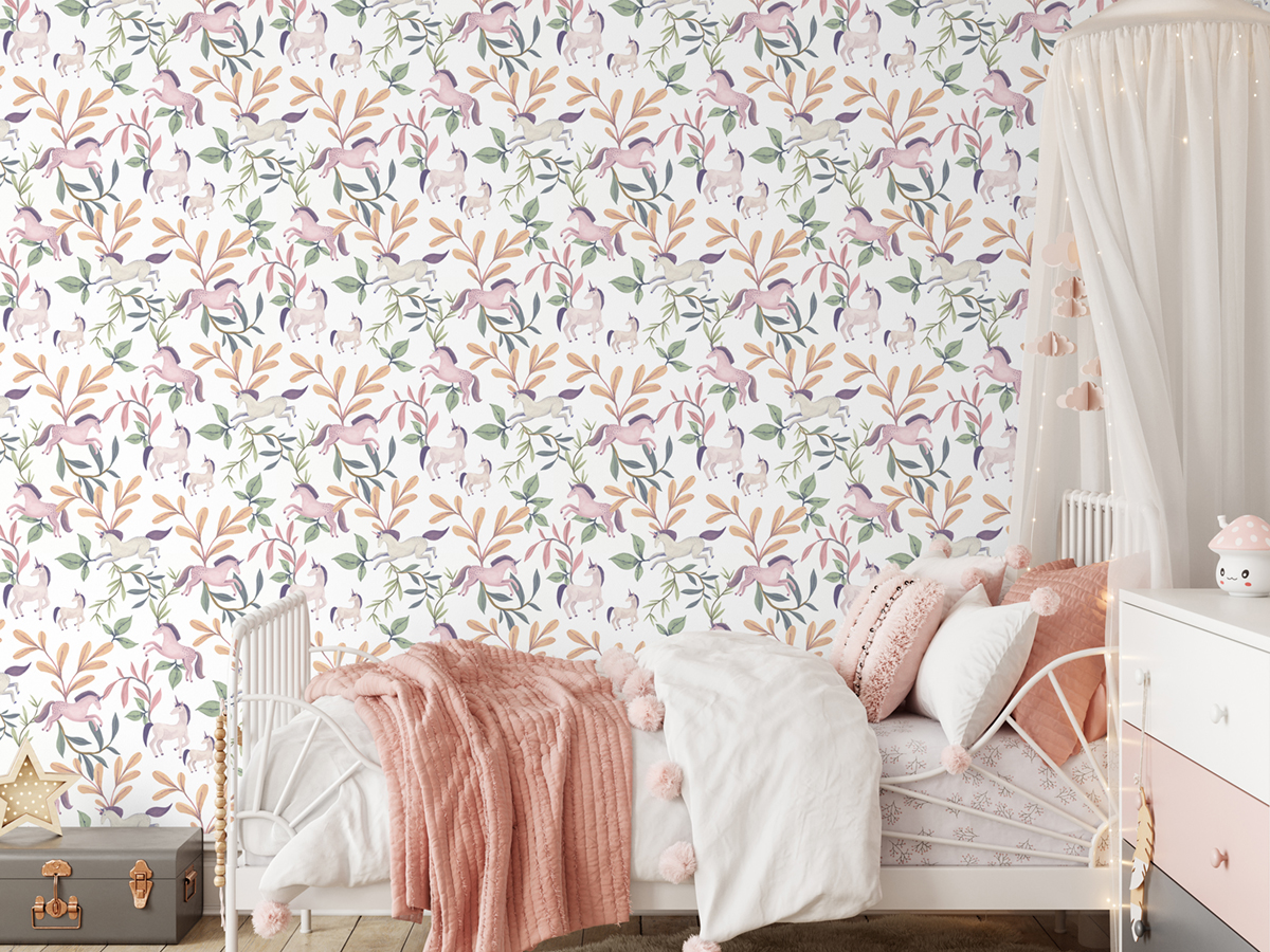 Papier peint Licorne Feuillage vert rose - Sweet Dreams d'Ugépa | Réf. UGP-M96210