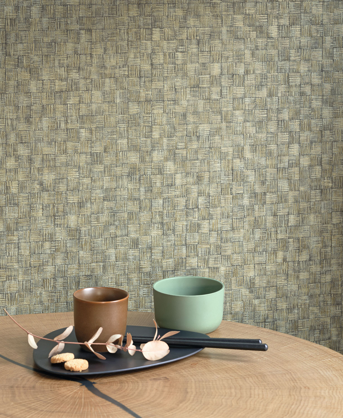 Papier peint Géométrique Damier vert et doré - Gingko de Casadéco | Réf. GINK86257333