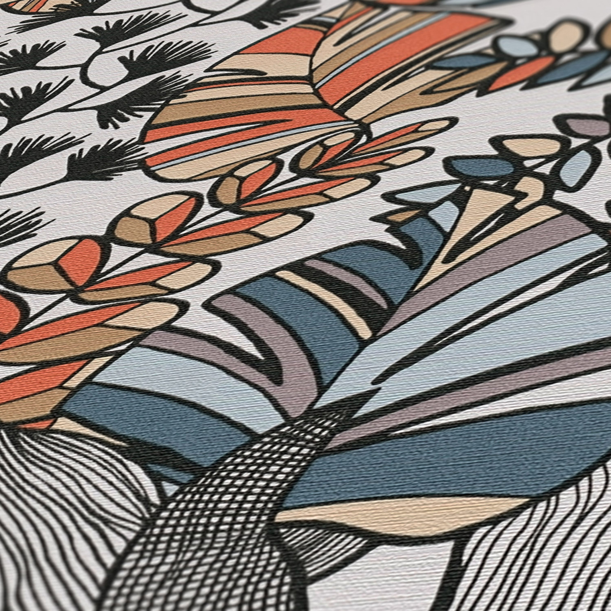 Papier peint Feuillage Arty bleu orange - Antigua d'A.S. Création AMB3 | Réf. SP15948