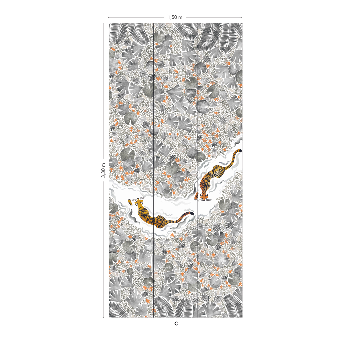 Papier peint panoramique Tigres Grisaille C 7/8/9 - Isidore Leroy