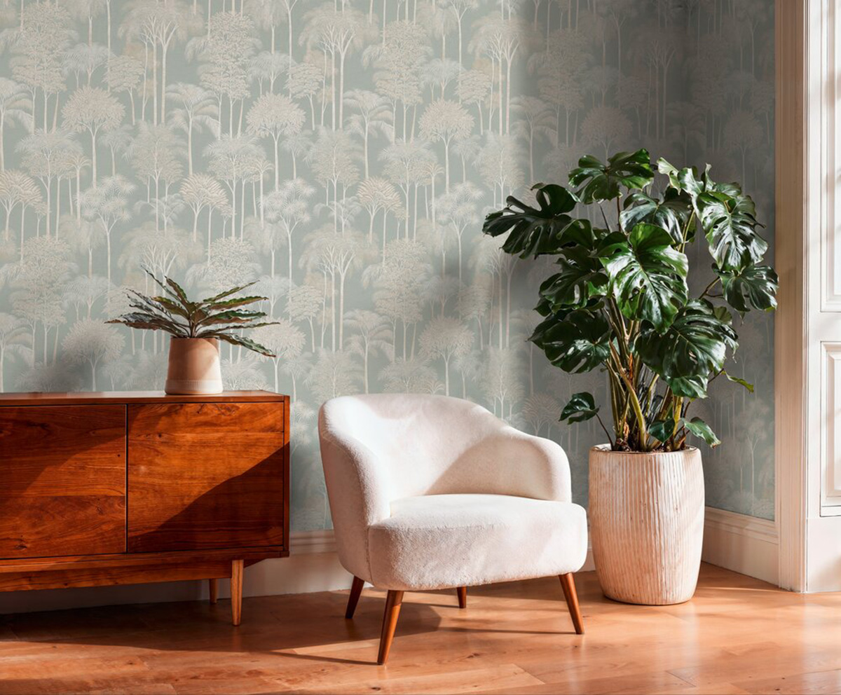 Papier peint Palmeraie Arbre Jungle gris bleu - Cuba 2 d'A.S. Création | Réf. AS-791622