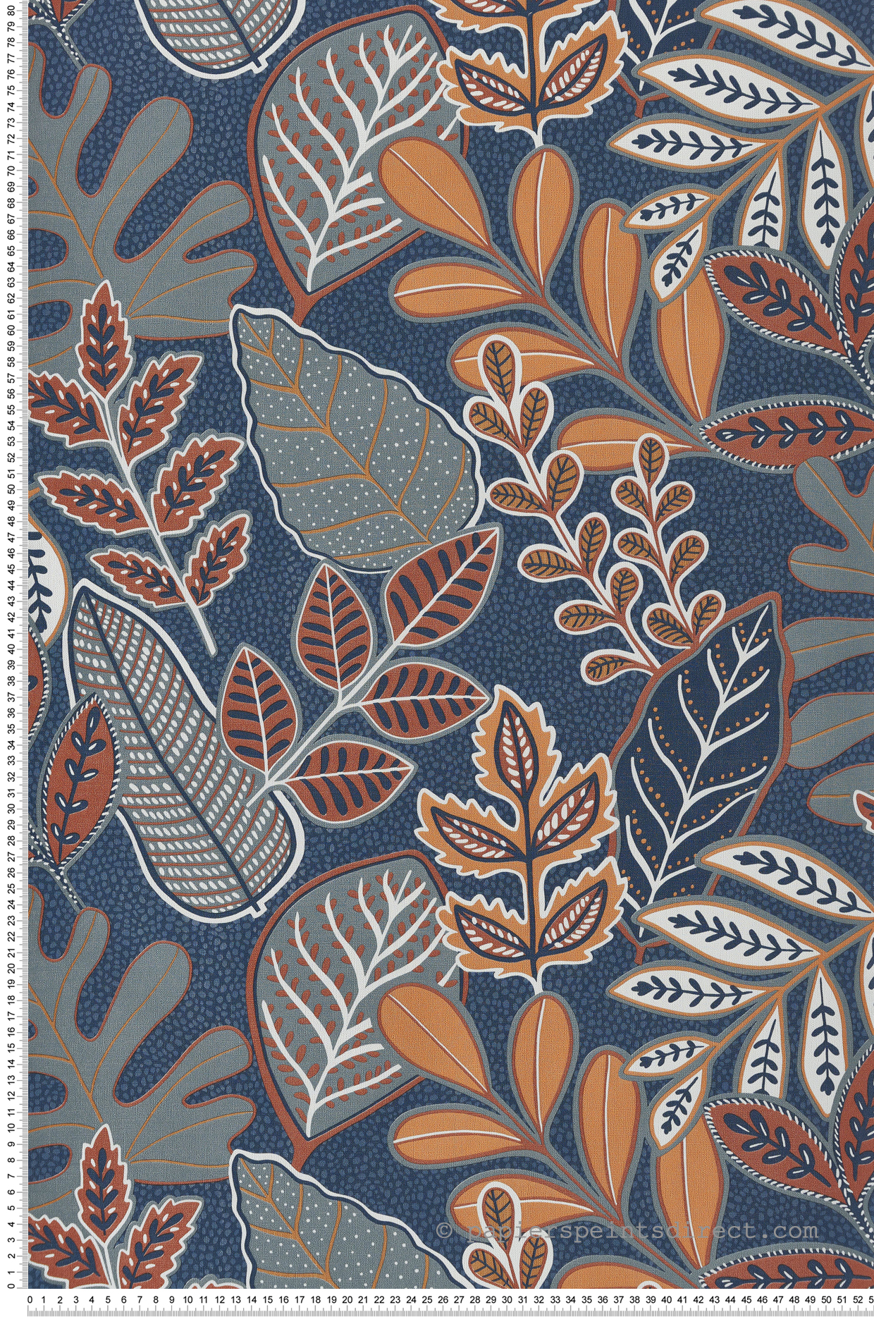 Papier peint Feuille Ethnique noisette fond bleu - Les Essentiels de Lutèce | Réf. LTC-51210111