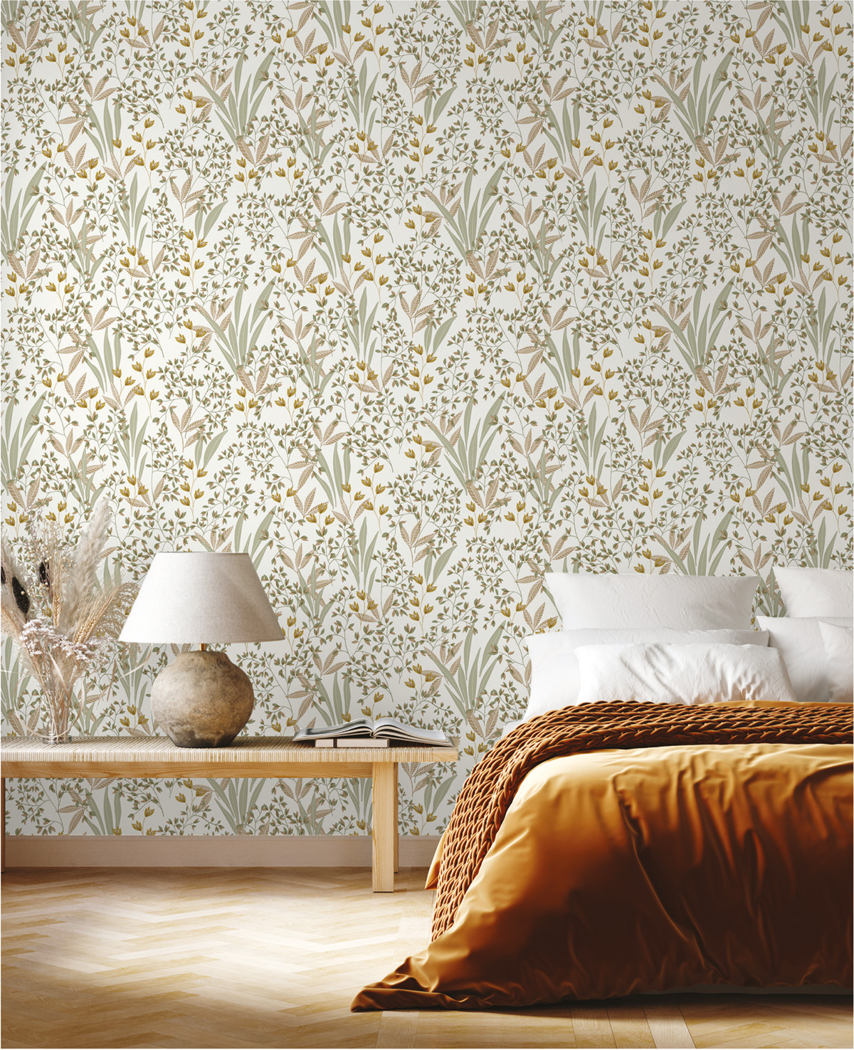 Papier peint Floris vert moutarde - Les Essentiels de Lutèce | Réf. LTC-51246902