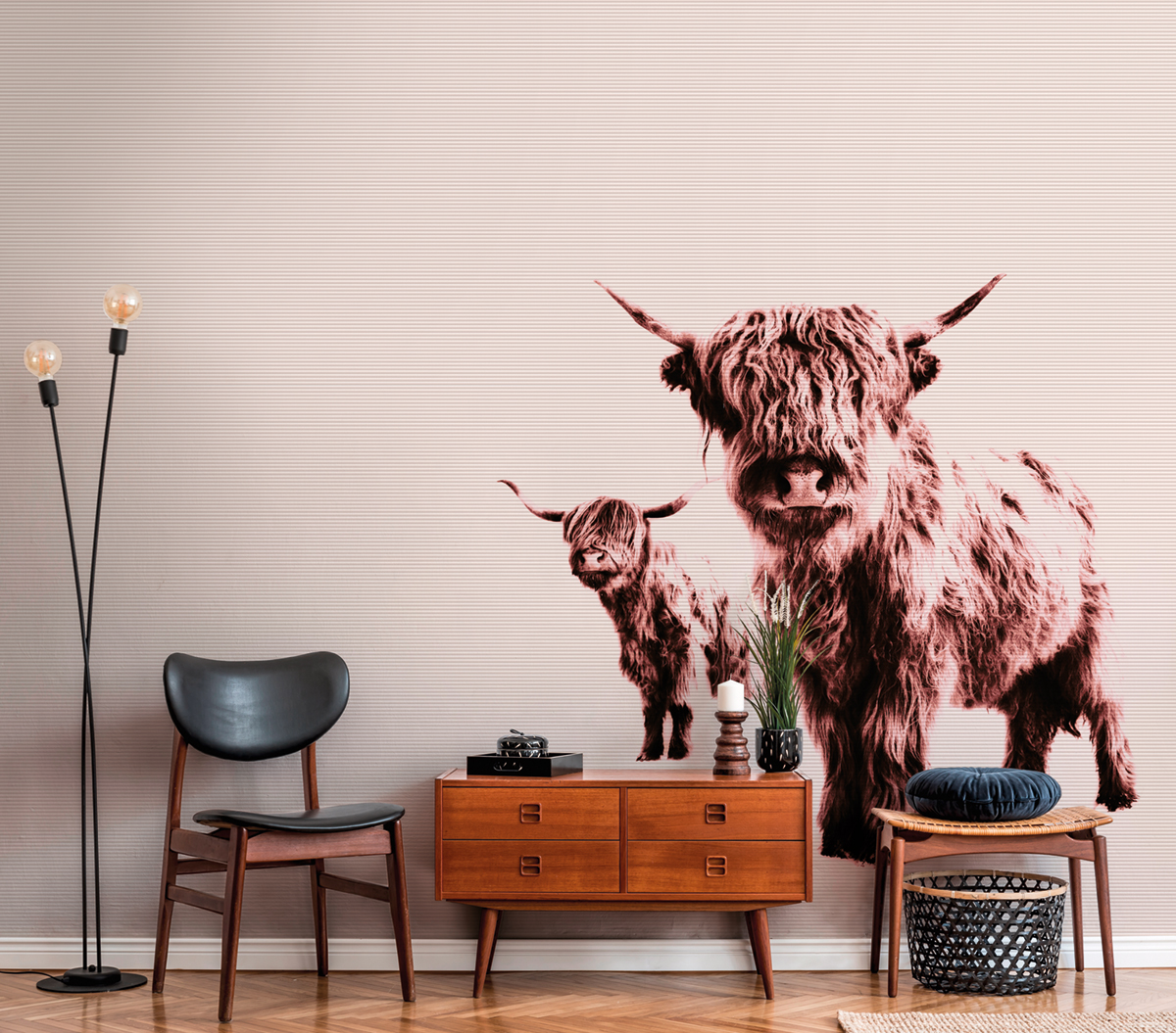 Papier peint panoramique Vache Highland Cows - Référence DD119829 - Intissé 200g/m2 - Standard 400 x 270