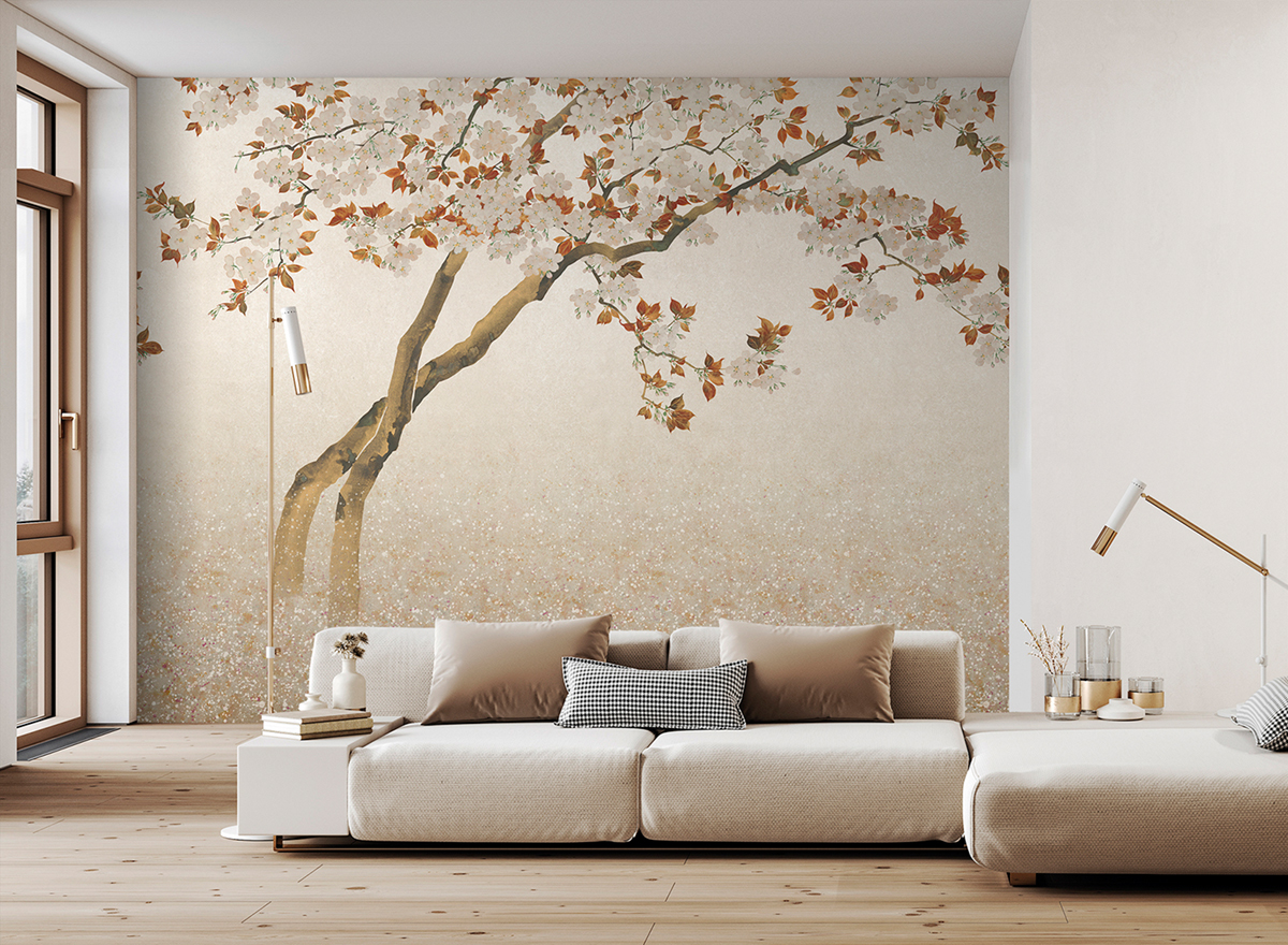 Papier peint panoramique Fleur de Cerisier Nana beige - Panorama 2 de Lutèce | Réf. LTC-PAN1541C