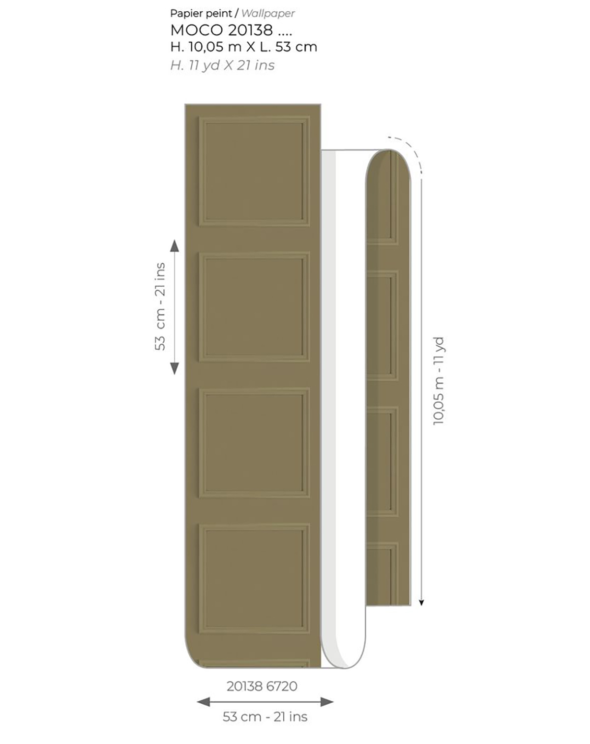 Papier peint Moulure Haussmannienne kaki - Moulures & Co de Casadéco AMB3 | Réf. MOCO201386720