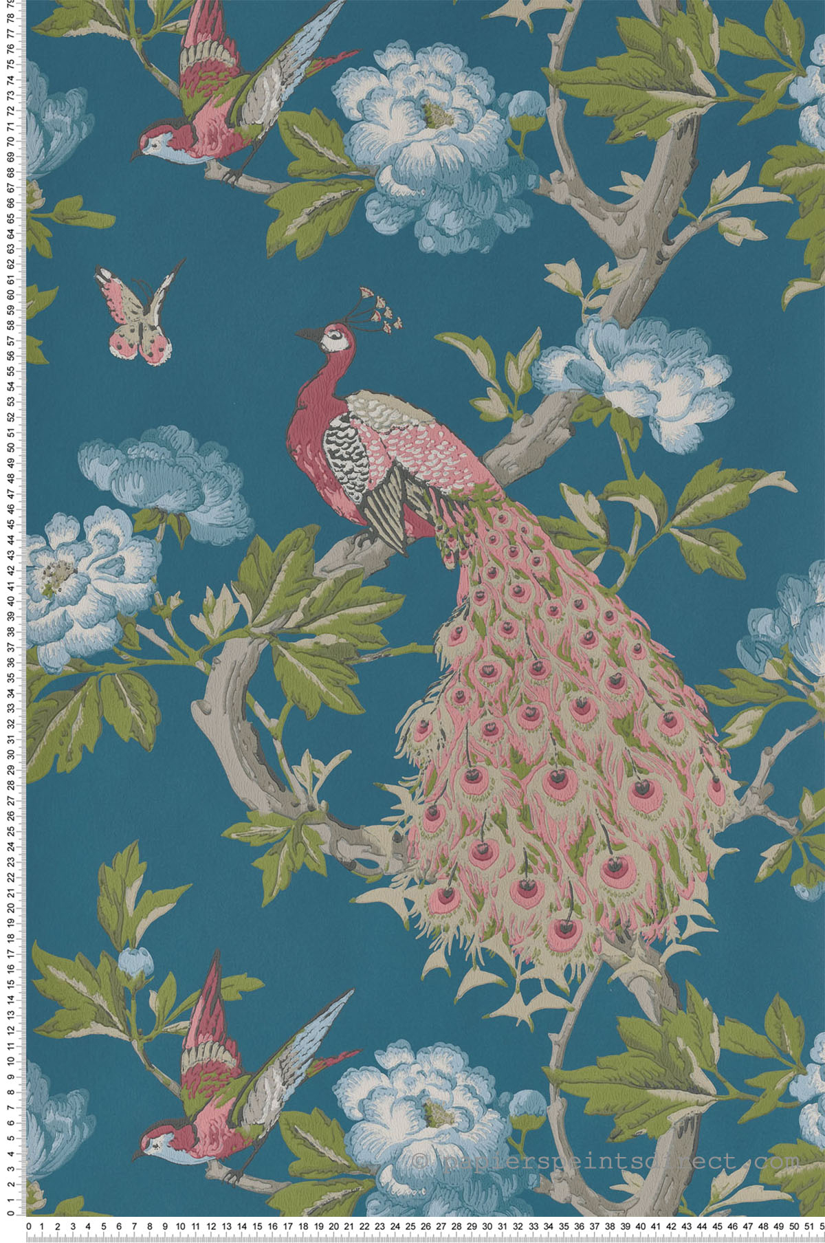 Papier peint vintage paon Pavona Sylvie - National Trust Papers de Little Greene | Réf. 0245PASYLVI