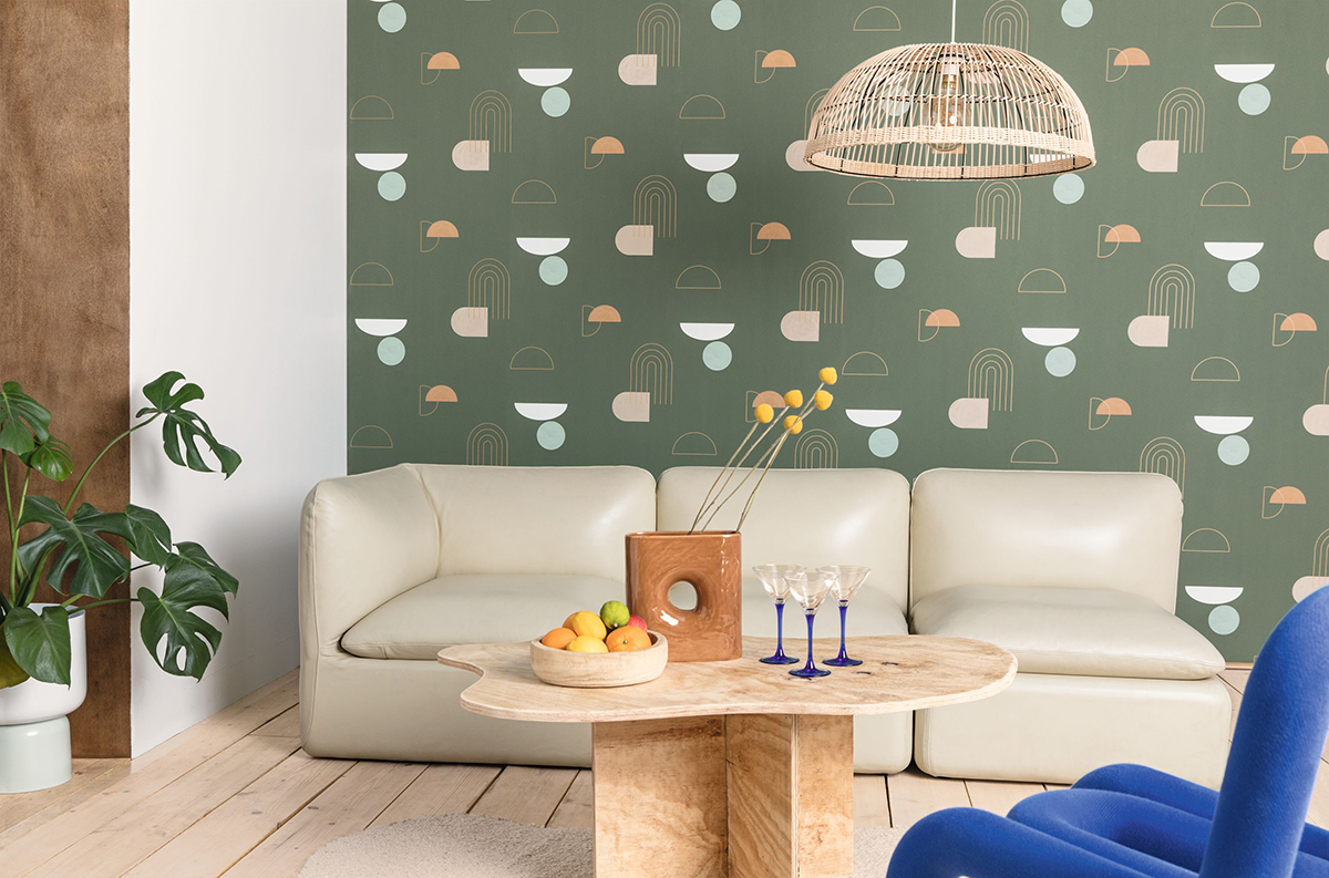 Papier peint Géométrique Turn Around vert et doré - Around de Casélio | AMB Réf. ARN102917026