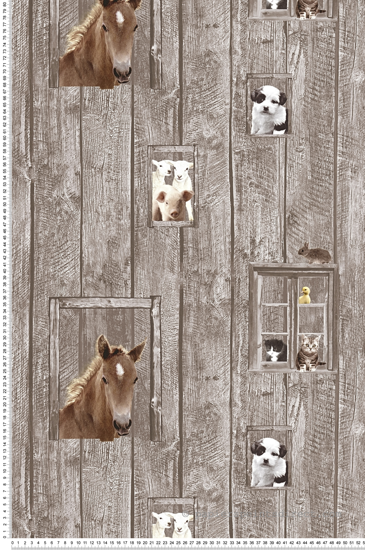 Papier peint grange marron et animaux de la ferme - Little Stars AS Création | Réf. SP04367