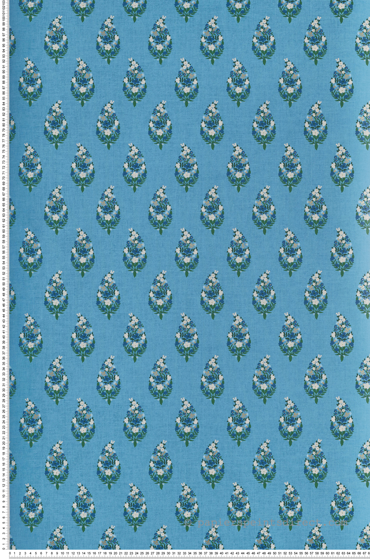 Papier peint Médaillon Floral Paisley bleu doré - Rifle Paper Co. 3 de York (Initiales) | Réf. INI-RF7473