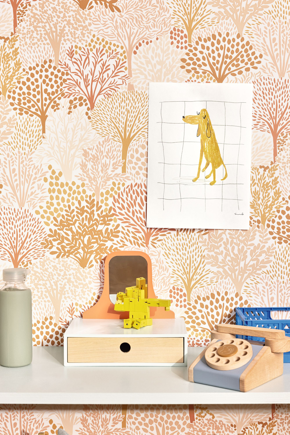 Papier peint Forêt Arbre Alice rose terracotta - Let's Go Girls! de Casélio AMB2 | Réf. LGG104400463