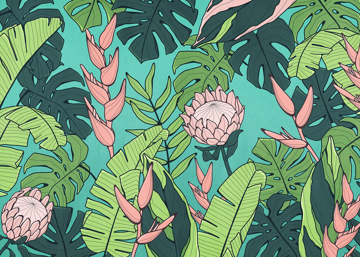 Papier peint panoramique Fleur Jungle Revival - Papier peint Komar Flair