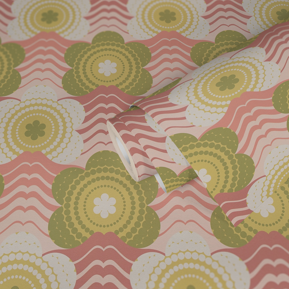 Papier peint Fleur Graphique rose vert - Retro Chic d'A.S. Création | Réf. AS-395391