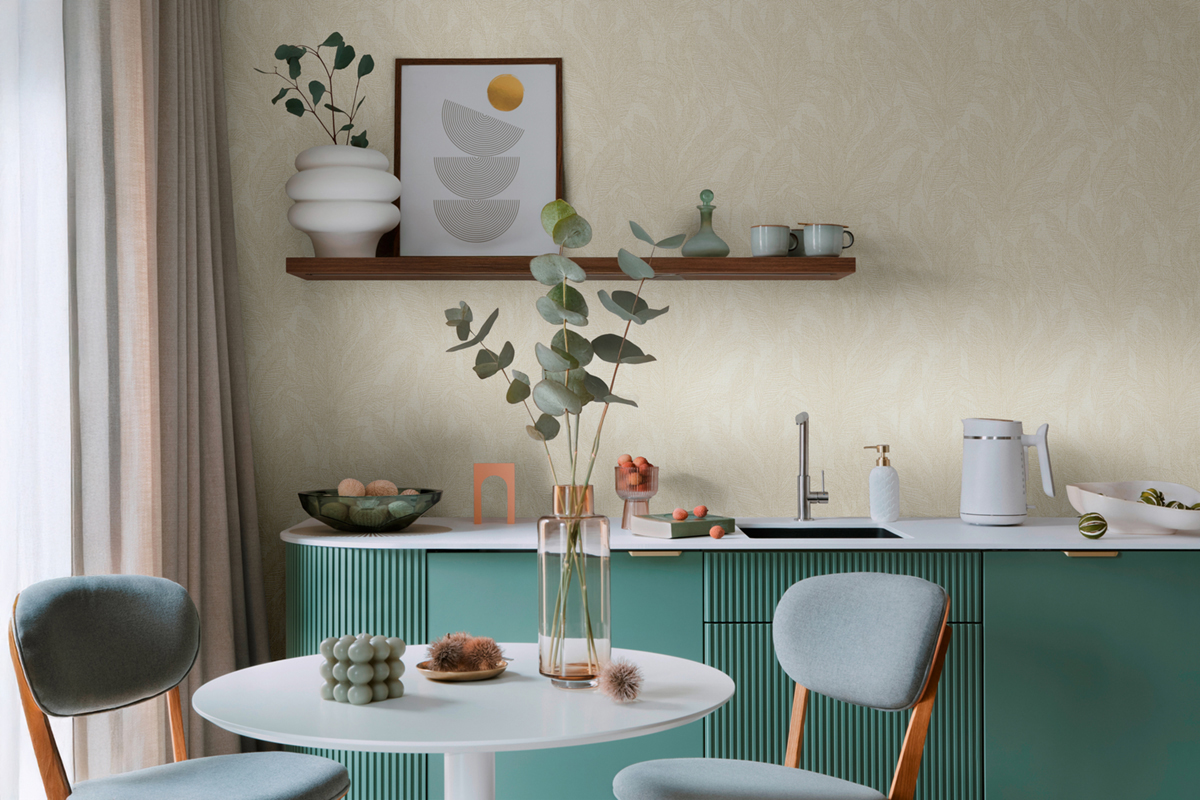 Papier peint Feuille Golden Fern blanc cassé doré - Cosmoliving d'A.S. Création AMB4 | Réf. AS-790641