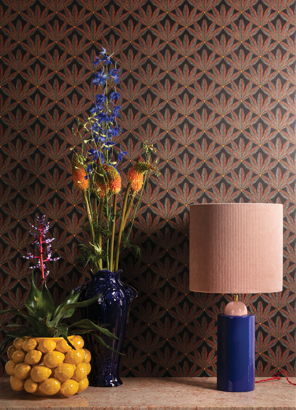 Papier peint Palme Graphique Plume terracotta - Havana de Masureel | Réf. MAS-HAV701