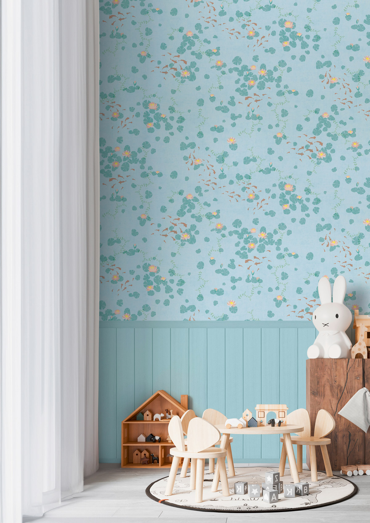 Papier peint panoramique Poisson et Nénuphar bleu - Lilly & Luis d'A.S. Création AMB2 | Réf. AS-770731