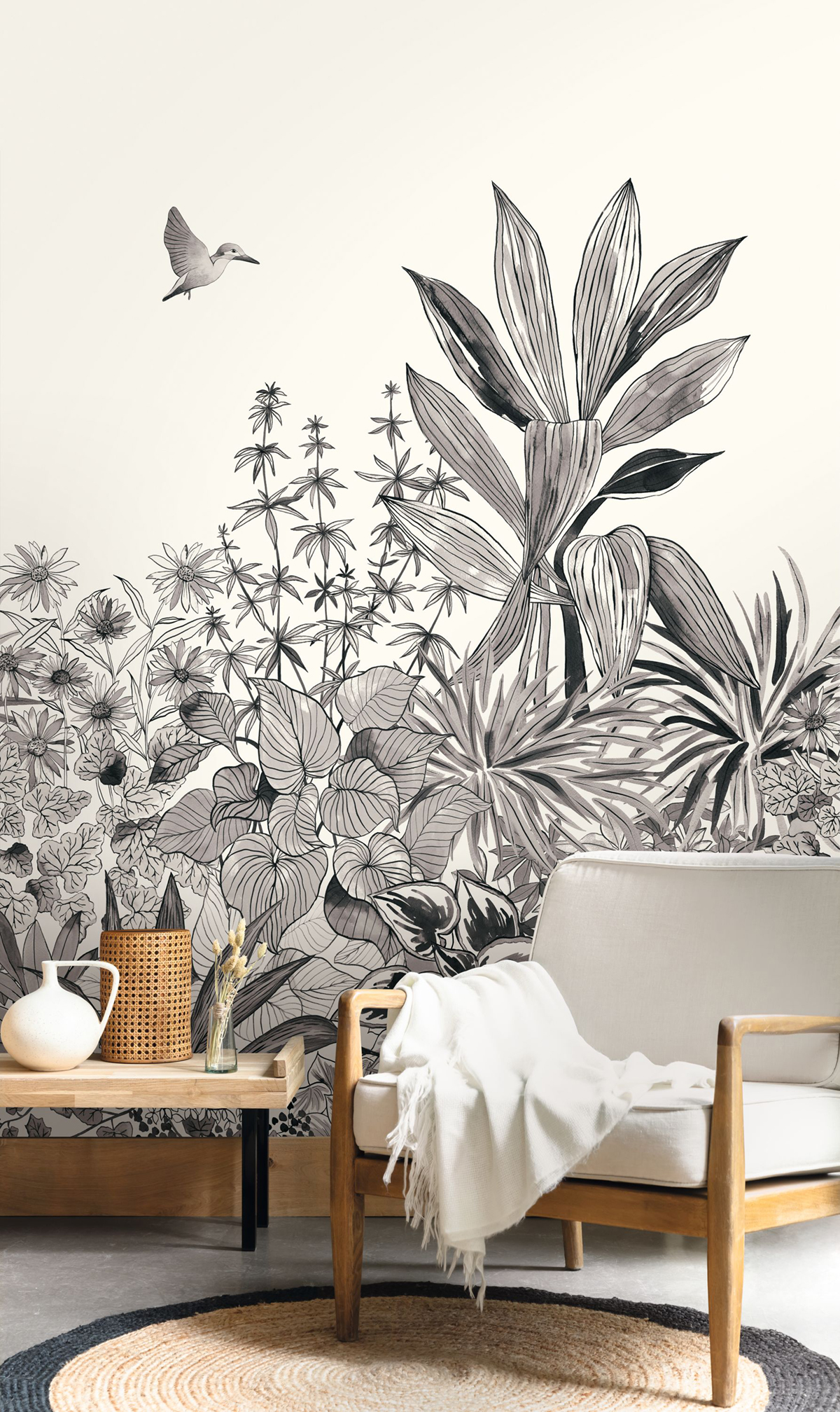 Papier peint panoramique Jungle Colibri noir et blanc - Moonlight 2 de Casélio AMB | Réf. MLGT104140934