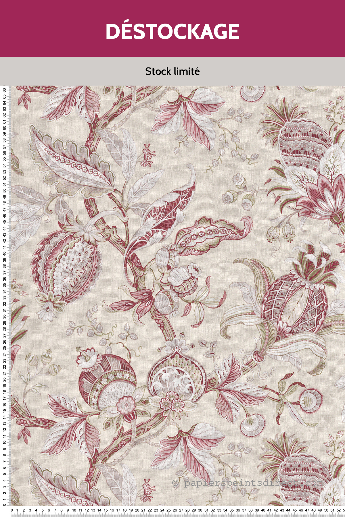 Papier peint Destockage - Cachemire Grande Fleur rose beige - Garden Party de Montecolino