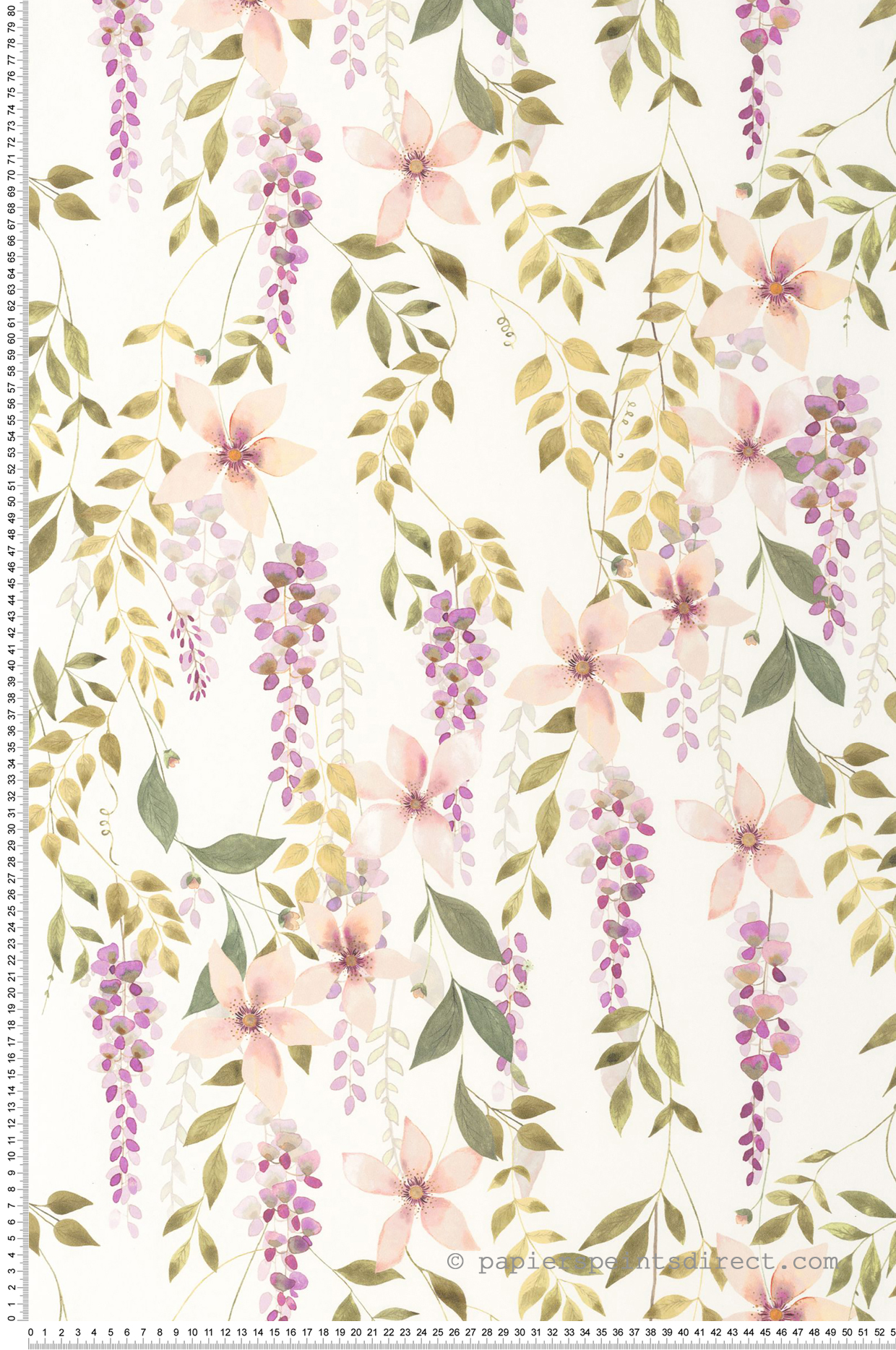 Papier peint Fleur Glycine Wisteria parme vert mousse - Soliflore de Casadéco | Réf. SOLI200305202