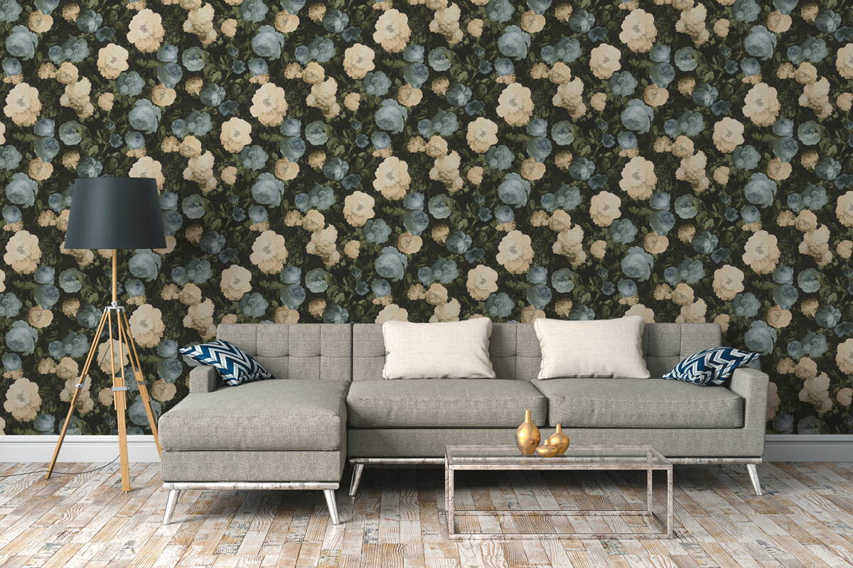 Papier peint Fleur Charme Vintage bleu - History of Art d'A.S. Creation | AMB Réf. 37650-2