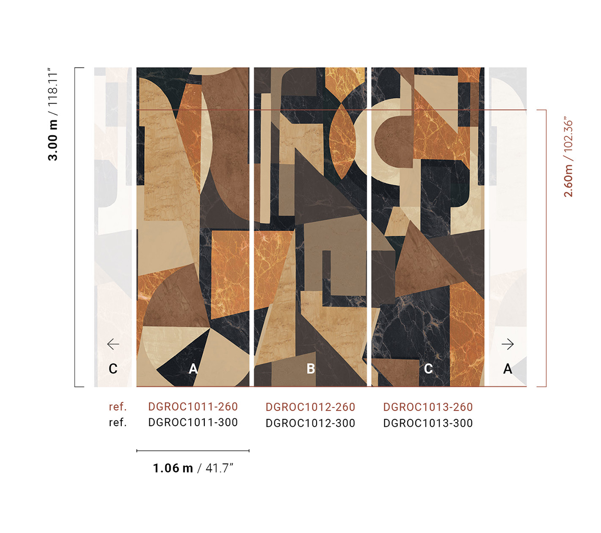 Papier peint panoramique Géométrique Pierre Palazzi ambre - A H260 - Rock de Masureel | Réf. MAS-DGROC1011-260