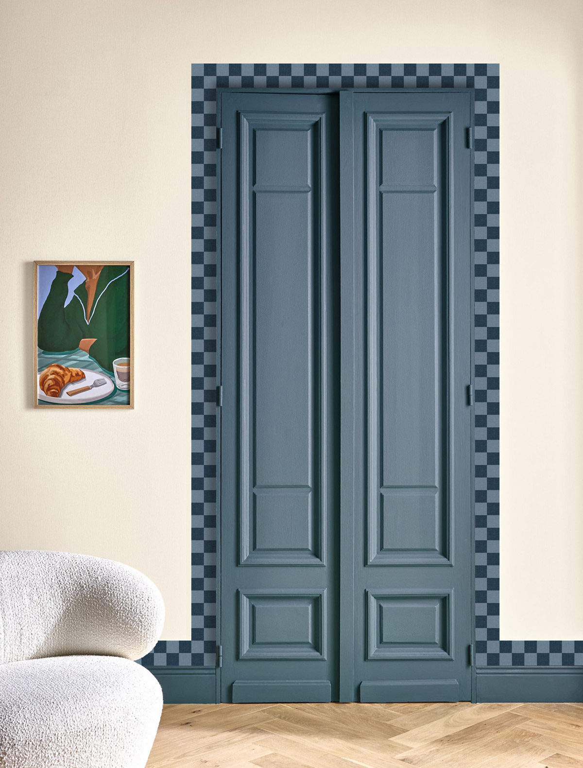 Frise Damier Checks Border bleu jean - Line Up de Casélio | Réf. LNP106796060