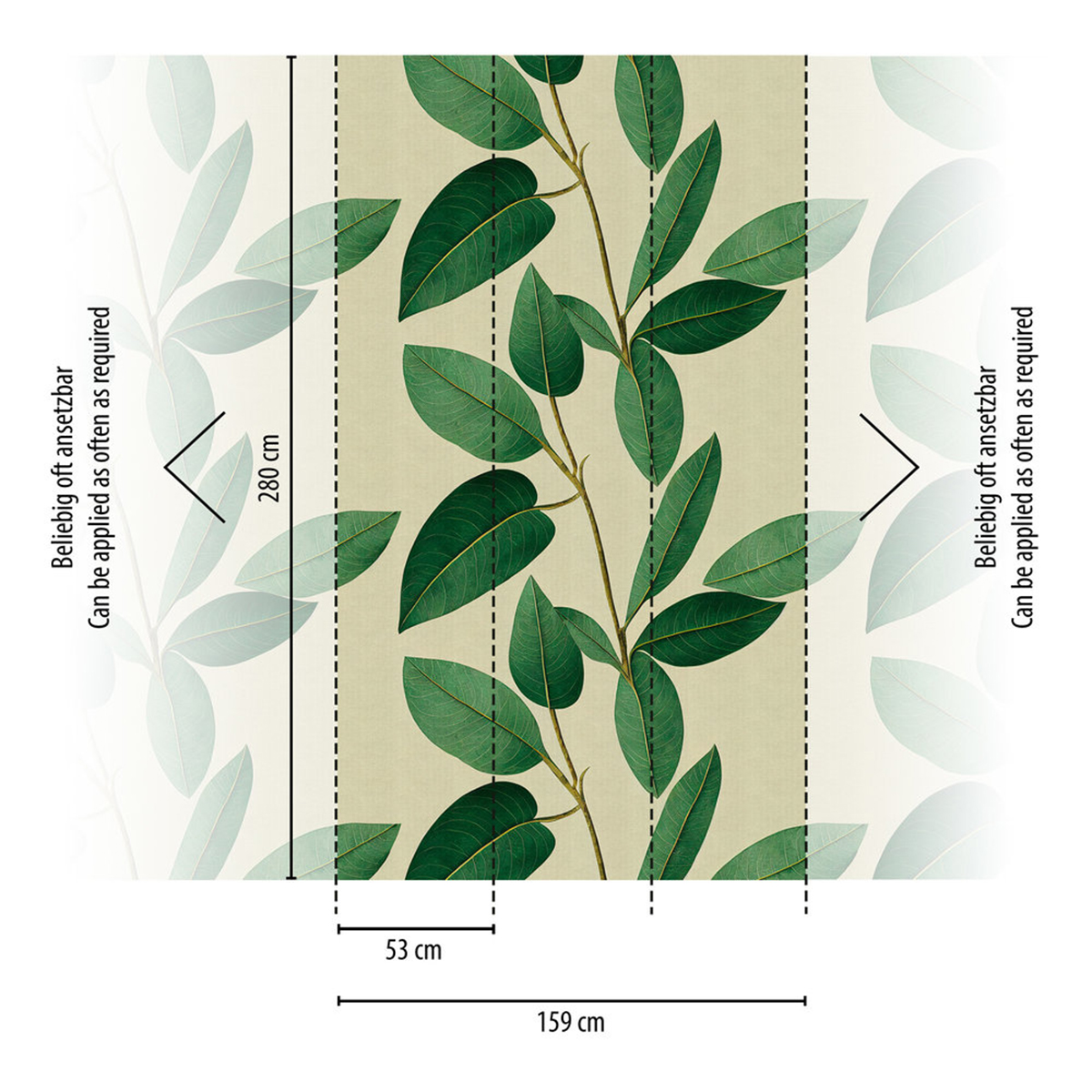 Papier peint panoramique Feuille laurier vert beige - The Wall 3 d'A.S. Création AMB3 | Réf. AS-398661