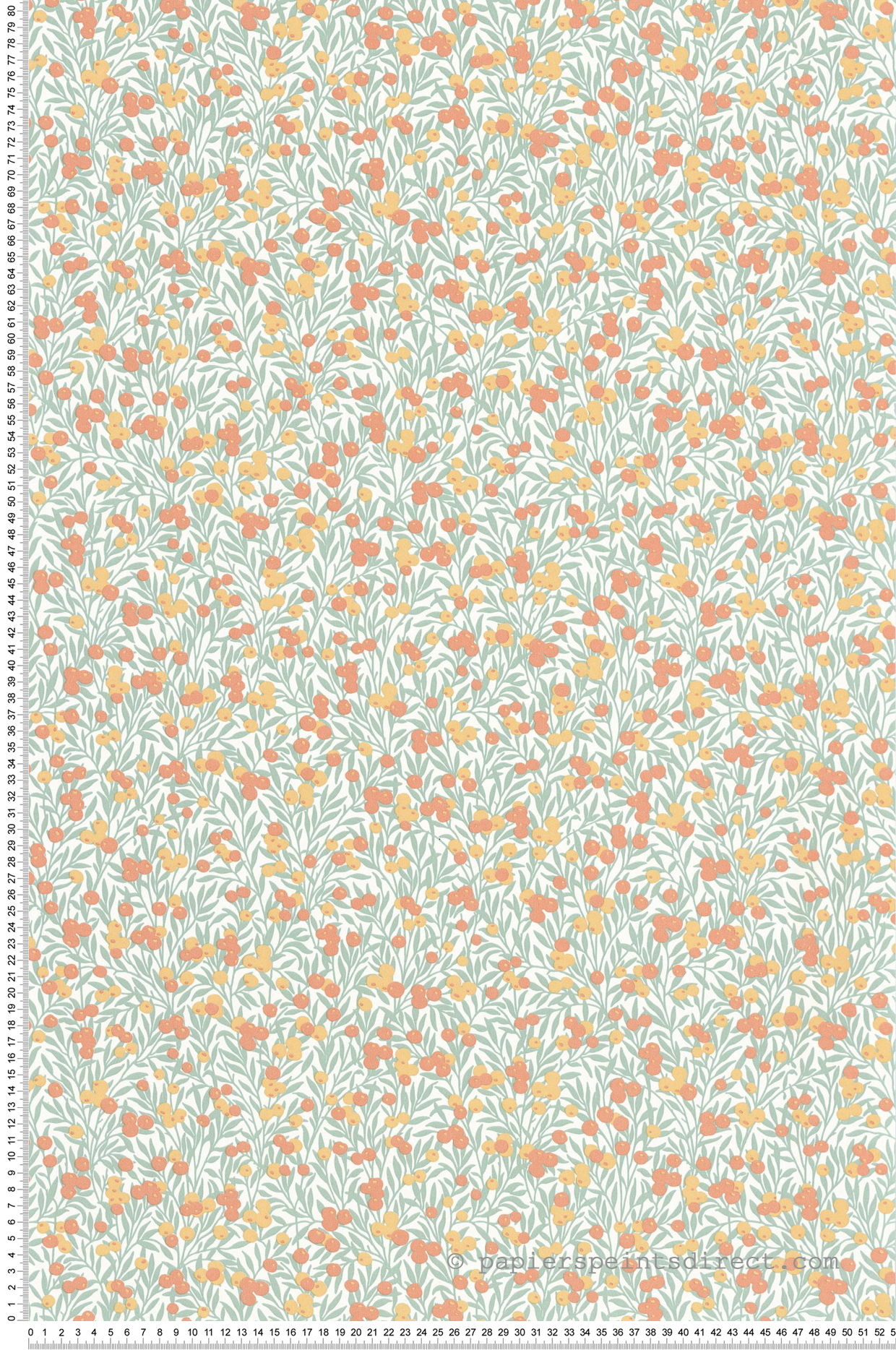 Papier peint Feuillage Cherry vert corail - Flower Market de Casadéco | Réf. FLOM89223333