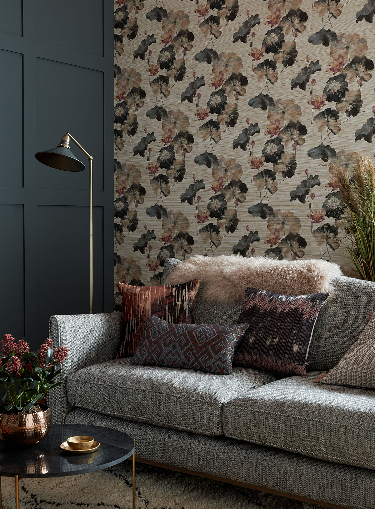 Papier peint Paille Japonaise Nymphéa beige et rose - Willow d'Initiales | Réf. INI-00814301