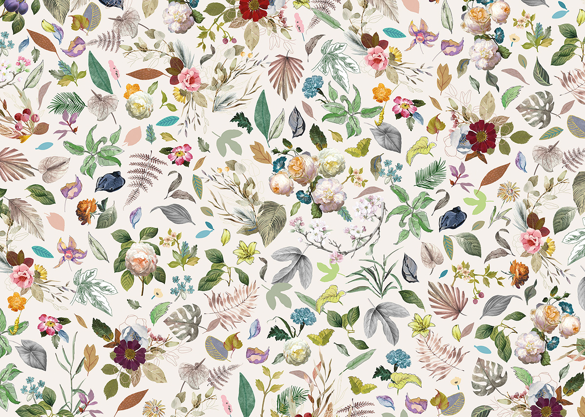 Papier peint panoramique Fleurs et Feuillages Les Quatre Saisons - Papier peint Komar Le Jardin