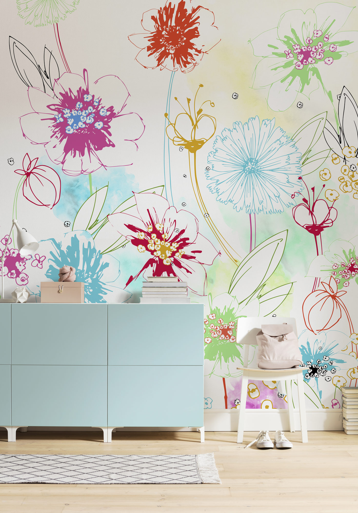 Papier peint fleurs panoramique Joyful - Papier peint Komar Home