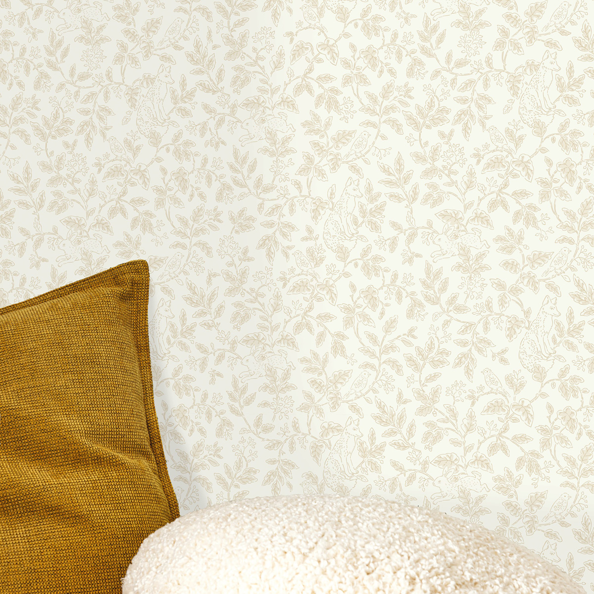 Papier peint Toile de Jouy Mini Wood beige - Happy Kids Club de Casélio | Réf. HKC107670165