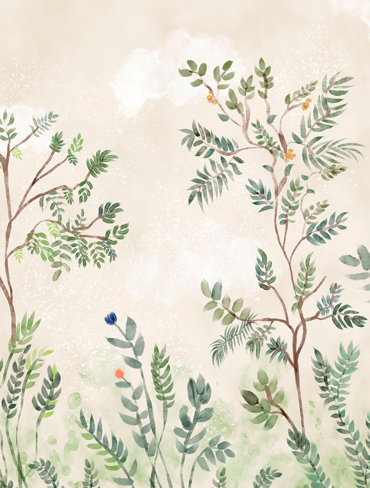 Papier peint panoramique Végétaux Botanical Boulevard vert - Farandole de Lutèce | Réf. LTC-CW6128-1