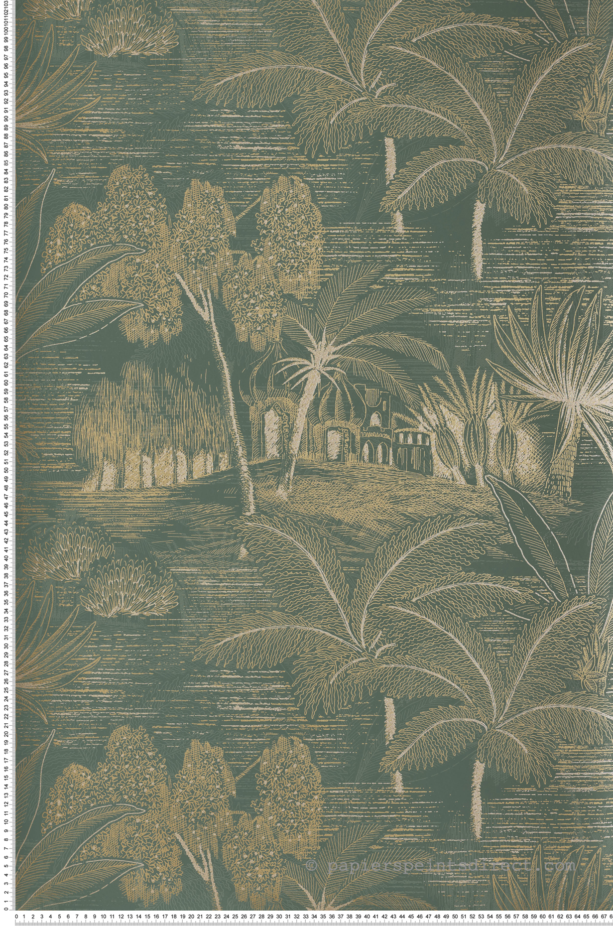 Papier peint Temple Palmier Baharia vert doré - Bord Du Nil de Casamance | Réf. CAS-76141120