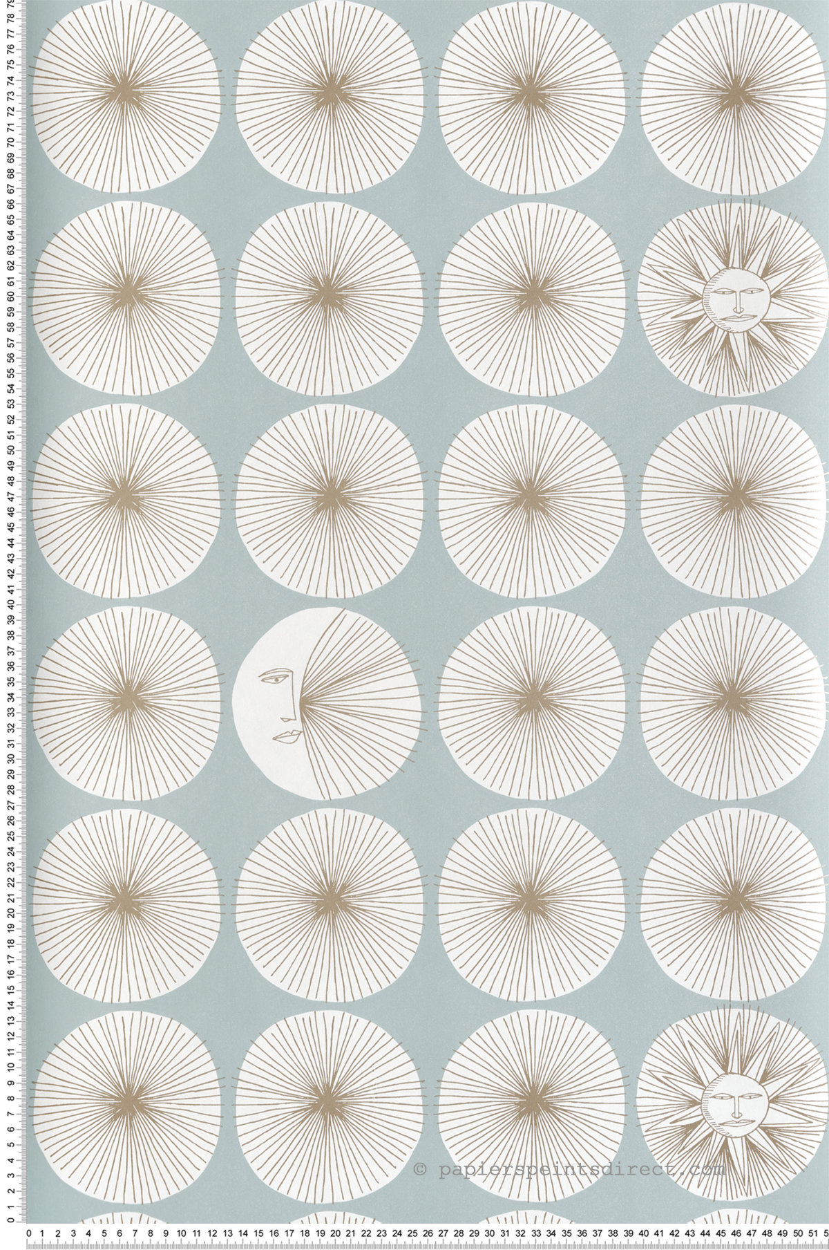 Papier peint adhésif Soleil Lune Astres bleu doré - Les Adhésifs de Lutèce | Réf. LTC-PSW1215RL