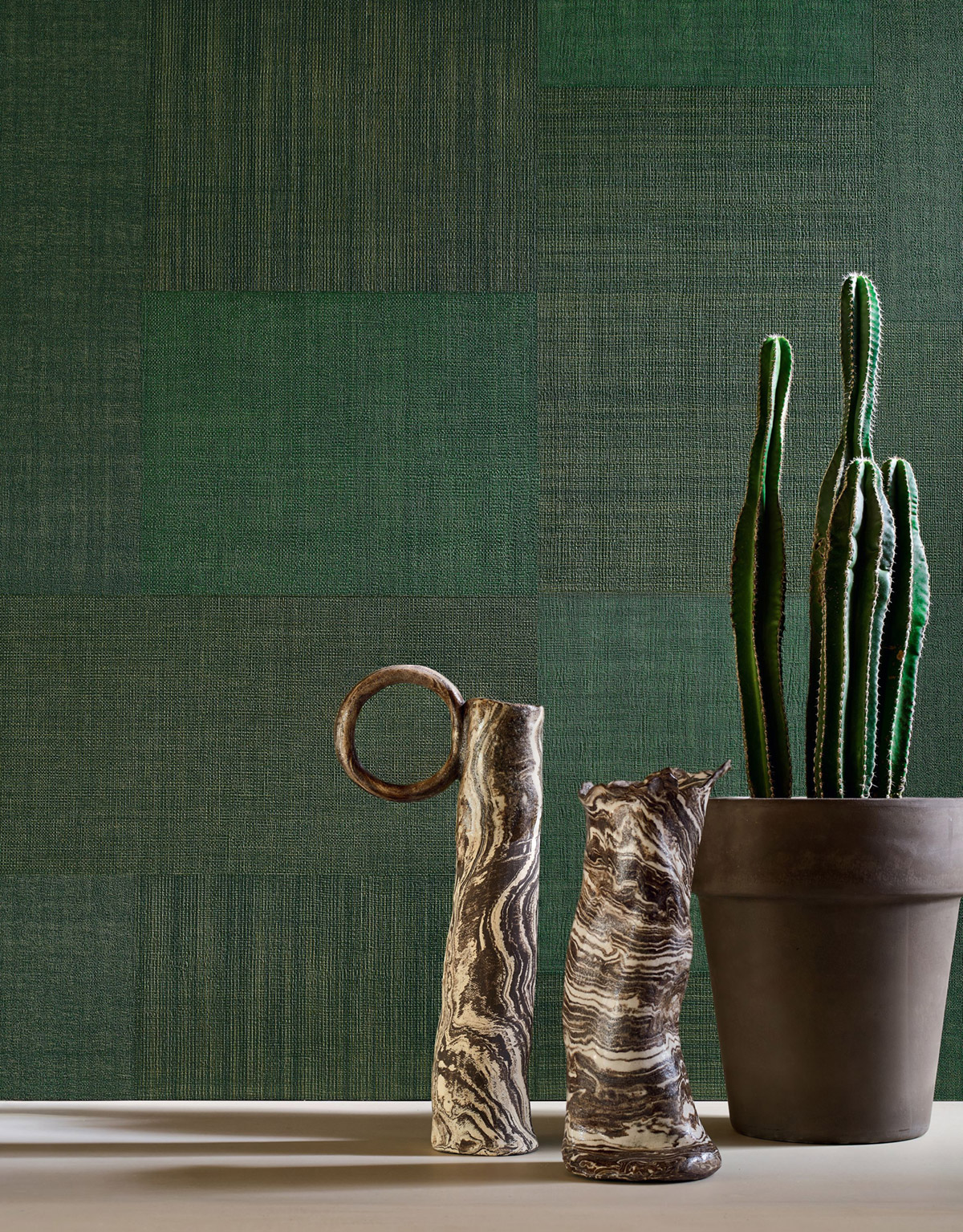 Papier peint Faux uni Rectangle Tissé Mestizo vert sapin - Casa Azul de Casamance AMB2| Réf. CAS-76321630