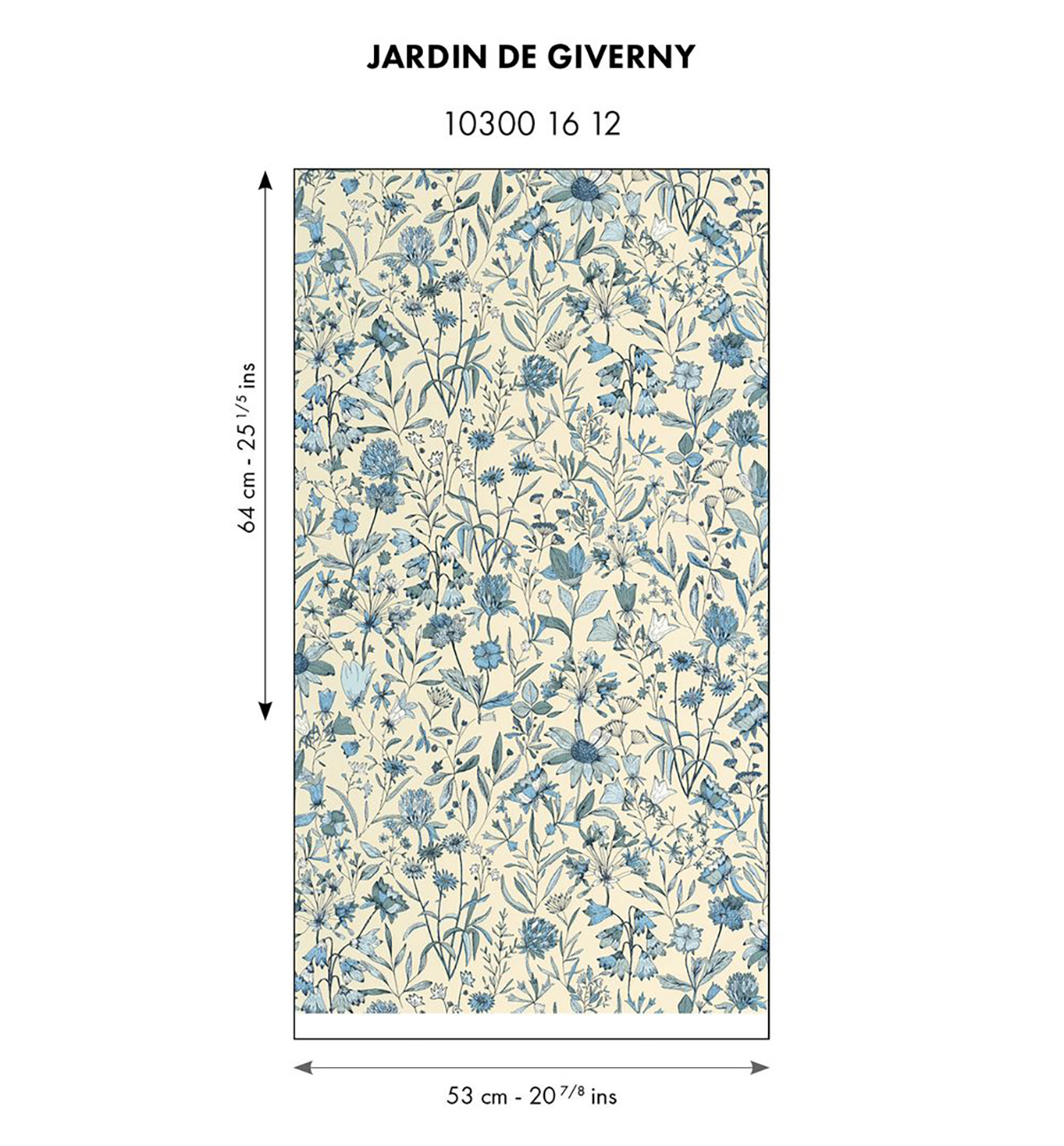 Papier peint Fleur Jardin de Giverny bleu porcelaine - Art of Botany de Casélio AMBR | Réf. AOB103001612