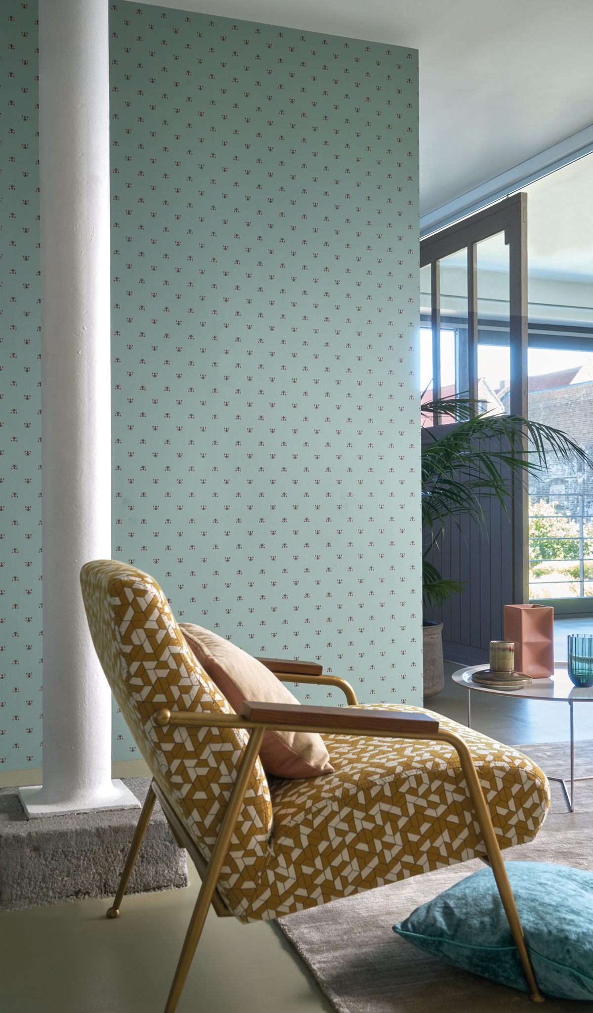 Papier peint abeilles Apis vert d'eau - Blossom de Casamance | Réf. CAS-74340189